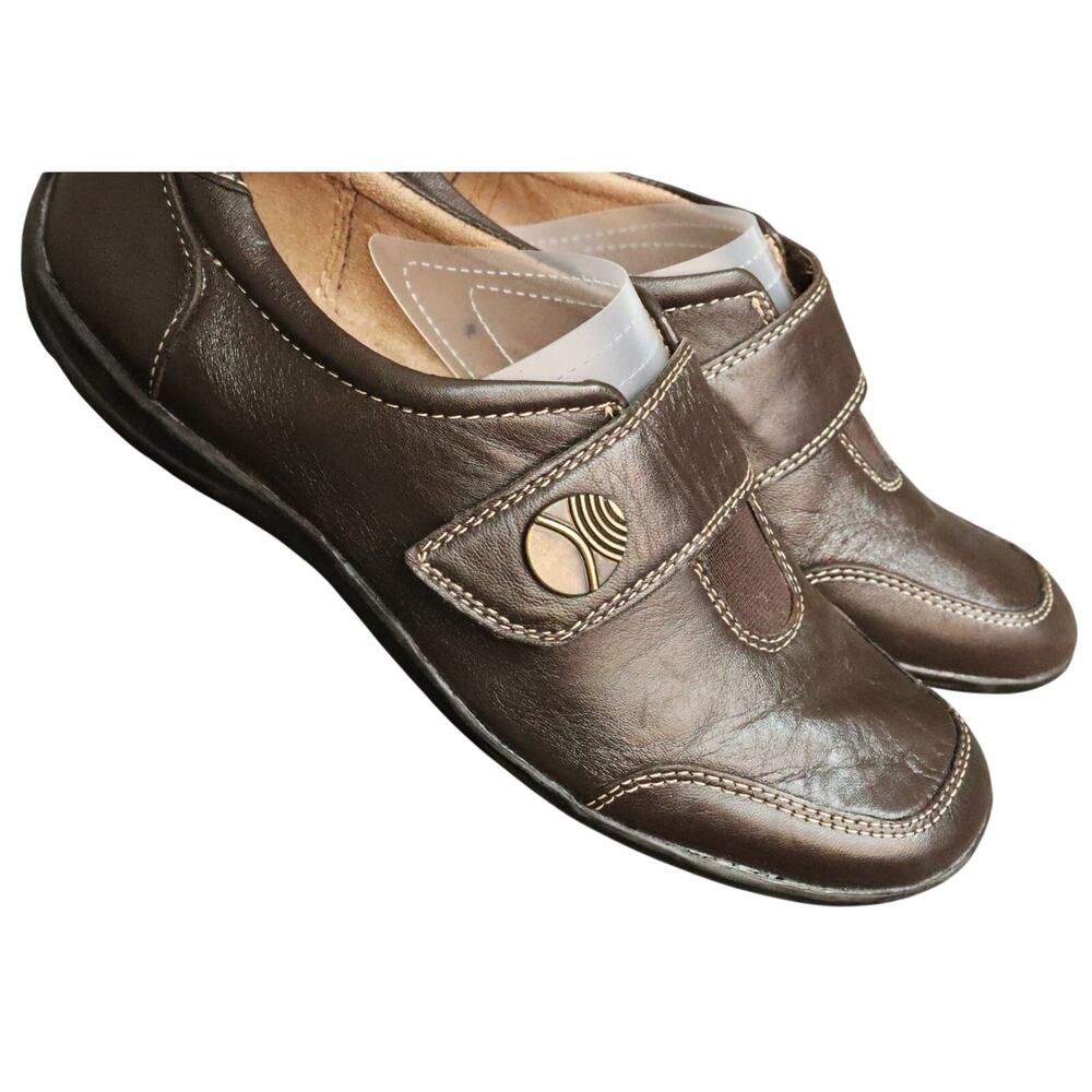 Naturalizer Brown Leather Driving Loafer Flat Women 7 Hook & Loop Comfort